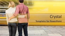  Presentation with leave - Theme enhanced with couple watching a train leave background and a yellow colored foreground