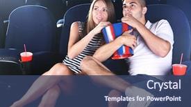  Presentation with movie theater hall of cinema - Presentation theme enhanced with couple watching movie in cinema background and a ocean colored foreground