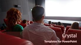  Presentation with movie theater - Beautiful PPT theme featuring couple watching movie in theater backdrop and a wine colored foreground