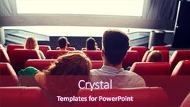 Presentation with movie theater - Amazing slide deck having couple watching movie in theater backdrop and a violet colored foreground
