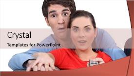  Presentation with television watching - Beautiful theme featuring couple watching television backdrop and a coral colored foreground