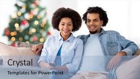  Presentation with family tree - PPT theme enhanced with couple watching tv over christmas background and a light blue colored foreground