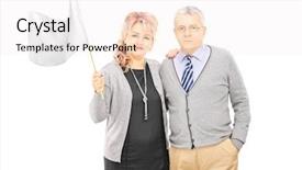  Presentation with waving flag black - Slide set consisting of couple waving a white flag background and a sky blue colored foreground