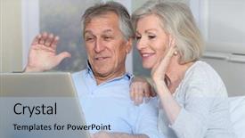  Presentation with web hearing - Audience pleasing PPT layouts consisting of couple waving at web camera backdrop and a light blue colored foreground