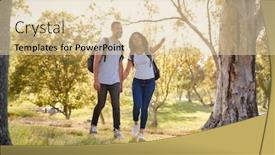  Presentation with backpacks - Beautiful slides featuring couple wearing backpacks hiking in park together backdrop and a lemonade colored foreground
