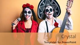  Presentation with day dead - Audience pleasing PPT theme consisting of couple-wearing-day backdrop and a yellow colored foreground