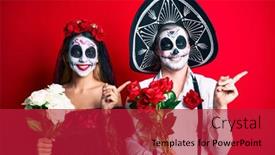  Presentation with hand holding flowers - Slide deck featuring couple-wearing-day background and a crimson colored foreground