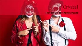  Presentation with day dead - PPT theme having couple-wearing-day background and a crimson colored foreground
