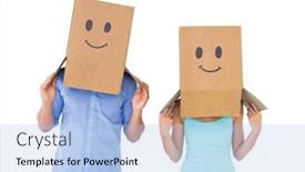  Presentation with heads - Beautiful presentation theme featuring couple wearing emoticon face boxes backdrop and a light blue colored foreground