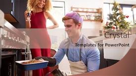  Presentation with antlers - Cool new PPT layouts with couple wearing fancy dress antlers and paper hat at home cooking vegetarian dinner on christmas day backdrop and a coral colored foreground