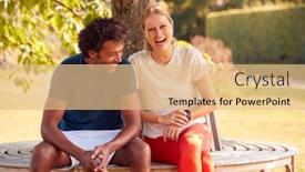  Presentation with fitness clothing - PPT theme featuring couple-wearing-fitness-clothing-sitting background and a coral colored foreground