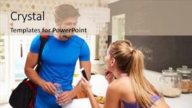  Presentation with gym - Presentation theme with couple wearing gym clothing talking background and a  colored foreground