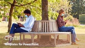  Presentation with mobile health - Slides having couple-wearing-masks-meeting background and a coral colored foreground