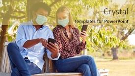  Presentation with mobile-health - Slide deck consisting of couple-wearing-masks-meeting background and a yellow colored foreground