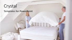  Presentation with good morning couple bed - Beautiful slides featuring couple wearing pajamas making bed backdrop and a white colored foreground