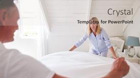  Presentation with bed - Amazing theme having couple wearing pajamas making bed in morning backdrop and a light gray colored foreground