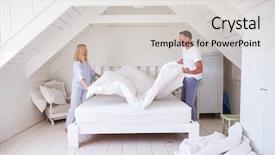  Presentation with good morning couple bed - Slide deck consisting of couple wearing pajamas making bed background and a light gray colored foreground