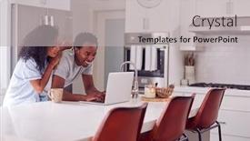  Presentation with kitchen - Beautiful presentation design featuring couple-wearing-pyjamas-standing backdrop and a light gray colored foreground