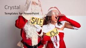  Presentation with wow - Slide set having couple-wearing-santa-costume-holding background and a soft green colored foreground