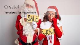  Presentation with wow - Theme enhanced with couple-wearing-santa-costume-holding background and a soft green colored foreground