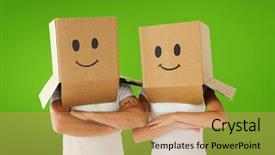  Presentation with boxes - Audience pleasing presentation theme consisting of couple wearing smiley face boxes backdrop and a  colored foreground