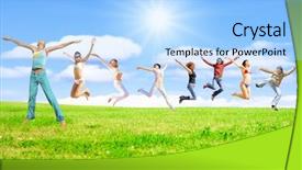  Presentation with people - Amazing presentation design having couple winning - 8 people jumping backdrop and a  colored foreground