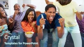  Presentation with small group - Amazing presentation theme having couple winning - group of friends sitting backdrop and a ocean colored foreground