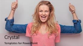  Presentation with lover - PPT layouts enhanced with couple winning - young blonde woman screaming while background and a  colored foreground