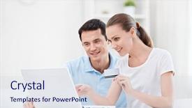  Presentation with credit card - Presentation enhanced with couple with a credit card background and a sky blue colored foreground