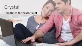  Presentation with laptop - Presentation theme enhanced with couple-with-a-laptop background and a light gray colored foreground
