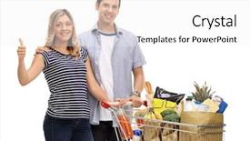  Presentation with groceries cart - PPT theme with couple with a shopping cart background and a white colored foreground