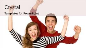  Presentation with winning - Presentation theme with couple with arms raised background and a  colored foreground