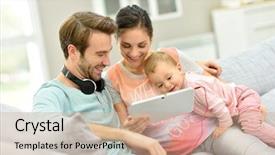  Presentation with movie - PPT theme consisting of couple with baby in sofa background and a coral colored foreground