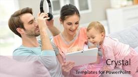  Presentation with movie - Colorful slide deck enhanced with couple with baby in sofa backdrop and a coral colored foreground