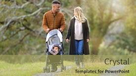  Presentation with baby - Beautiful PPT theme featuring couple-with-baby-in-stroller backdrop and a yellow colored foreground