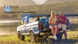  Presentation with backpacks - Presentation design with couple-with-backpacks-in-pick background and a coral colored foreground