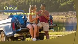  Presentation with backpacks - Slide deck featuring couple-with-backpacks-in-pick background and a violet colored foreground