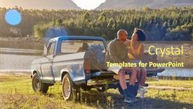  Presentation with backpacks - Presentation with couple-with-backpacks-in-pick background and a tawny brown colored foreground