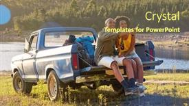  Presentation with backpacks - PPT layouts consisting of couple-with-backpacks-in-pick background and a coral colored foreground