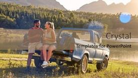  Presentation with backpacks - PPT theme enhanced with couple-with-backpacks-in-pick background and a coral colored foreground