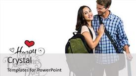  Presentation with valentines - Presentation design consisting of couple with bags embracing each other against happy valentines day background and a light gray colored foreground