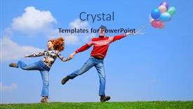  Presentation with blue balloons - Slides having couple with balloons against blue sky background and a light blue colored foreground