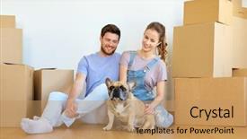  Presentation with mortgage - Amazing presentation design having couple with boxes and french backdrop and a coral colored foreground