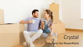 Presentation with for real estate - Beautiful theme featuring couple with boxes and french backdrop and a coral colored foreground