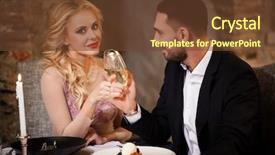  Presentation with restaurant toasting - Theme having two people cooking serving - couple with champagne glasses dating background and a tawny brown colored foreground