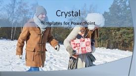  Presentation with christmas gift wrap - Theme consisting of couple with christmas gift walking background and a light blue colored foreground