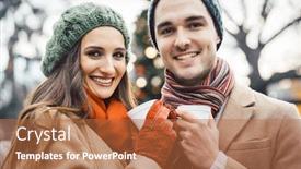  Presentation with mulled wine - Beautiful presentation featuring couple with cups of mulled wine as drink on christmas market backdrop and a red colored foreground