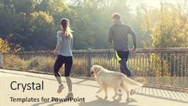  Presentation with outdoor activities - Presentation theme having couple with dog running outdoor background and a lemonade colored foreground