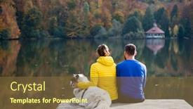  Presentation with lake dock - PPT theme featuring couple-with-dog-sitting background and a tawny brown colored foreground