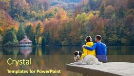 Presentation with lake dock - Amazing PPT theme having couple-with-dog-sitting backdrop and a tawny brown colored foreground